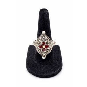 Flower Pod Ring Barbara Bixby Sterling Silver 18K Gold Pearl Garnet